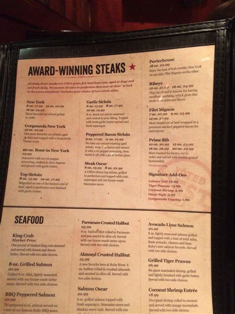 Menu at Ruby River steakhouse, Reno