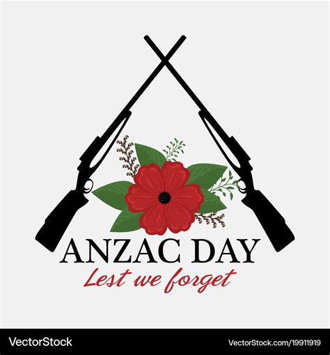 Anzac day poster with red poppy flower Royalty Free Vector