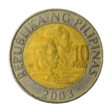 10 Philippine Peso Coin 2003 Obverse Stock Image - Image of cash ...