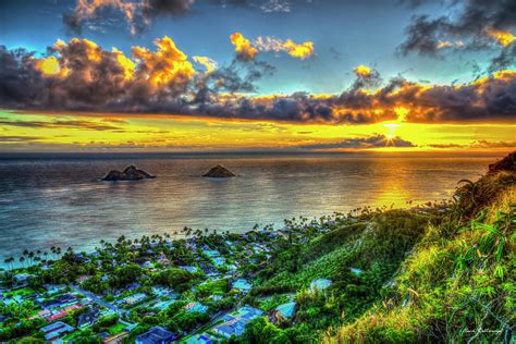 Oahu HI Lanikai Beach Pillbox Hike Sunrise Kaiwa Ridge Trail Landscape ...