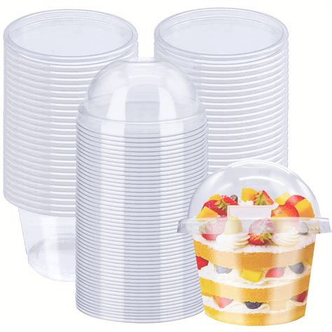 50 Pack 8oz Disposable Clear Plastic Cups with Dome Lids,PET Dessert ...