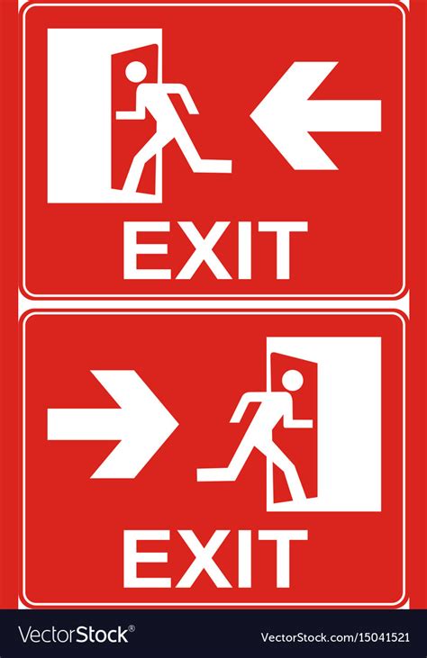 Red exit sign emergency fire door Royalty Free Vector Image