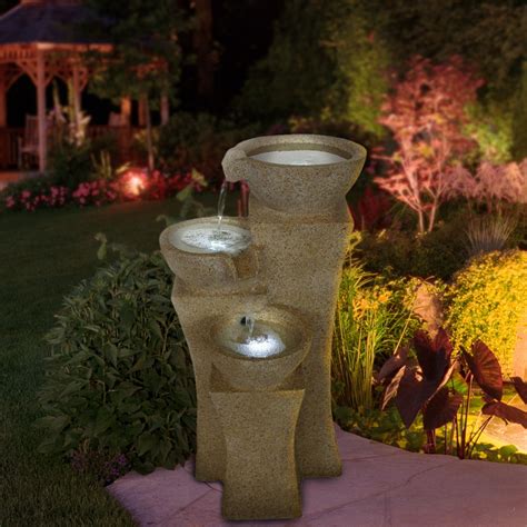 Pure Garden Outdoor Water Fountain With LED Lights- Lighted Pots ...