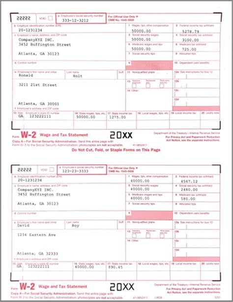 Sample W2 Tax Forms