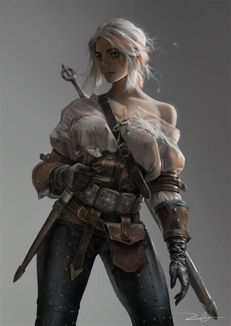 Ciri (The Witcher), fan art, blonde, video games, white hair, drawing ...