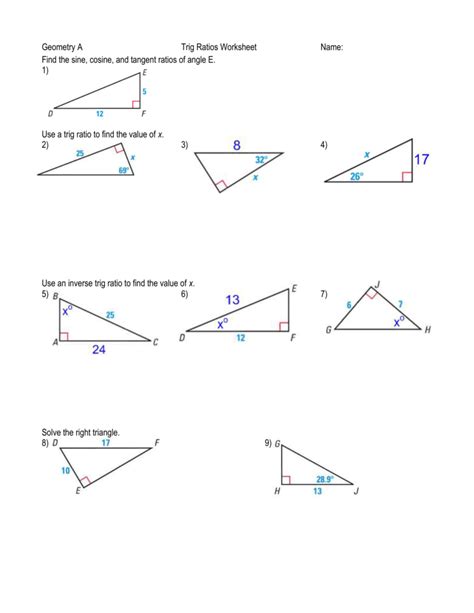 Right Triangle Trigonometry Worksheet Answers – NISYI.ORG