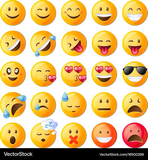 Set of cute emoticons set of emoji Royalty Free Vector Image