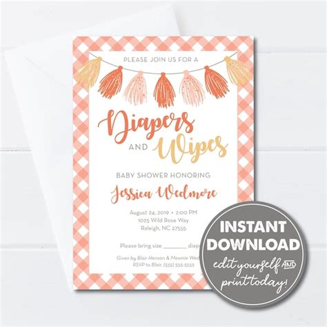 Editable Diaper and Wipes Baby Shower Invitation Template - Etsy