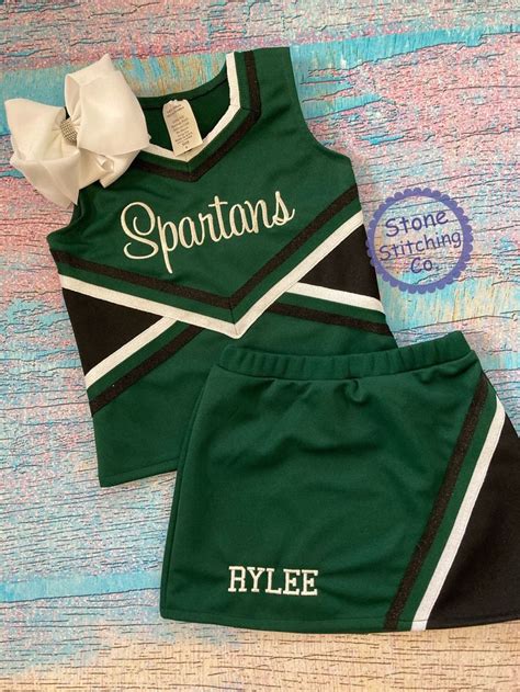 Green & Black Cheer Uniform, Customized Cheerleading Uniform, Girls ...