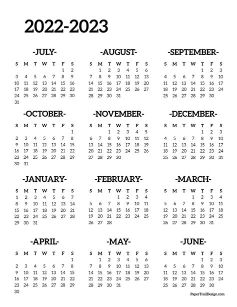 2022-2023 School Year Calendar Free Printable - Paper Trail Design