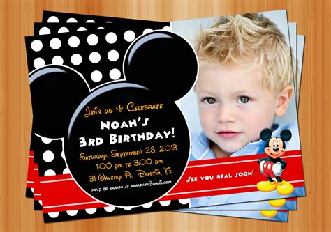 FREE Printable Mickey Mouse Birthday Invitations with Photo | Download ...