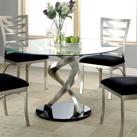 Furniture of America Sculpture I Contemporary Glass Top Round Dining ...