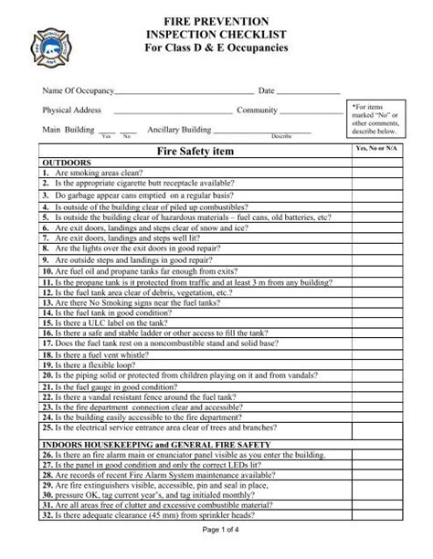 Fire Prevention Inspection Checklist