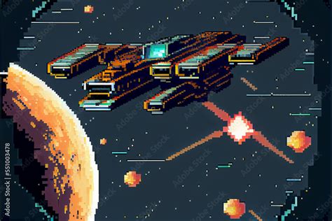 8 bit pixel art of a spaceship in deep space Stock Illustration | Adobe ...