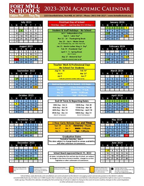 Fort Mill School District Calendar 2023-2024 in PDF