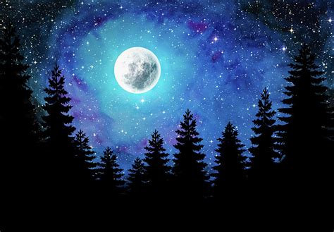 Starry Night sky with Full moon Digital Art by Arjun C Mohan