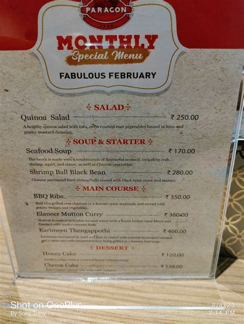 Menu at Paragon Restaurant, Kozhikode, Kannur Rd