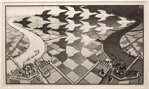 M.C. Escher. "Day and Night," 1938. (Robin Lubbock/WBUR) | Mc escher ...