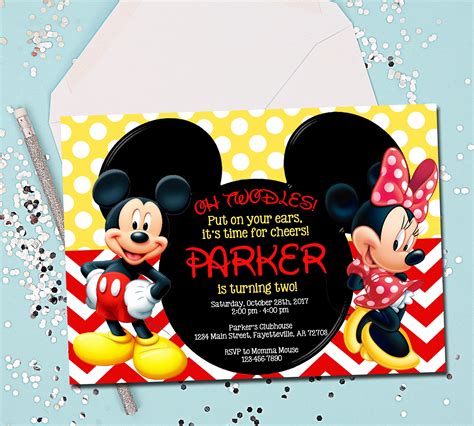 Mickey Mouse Invitation Mickey Mouse Birthday Oh Twodles - Etsy