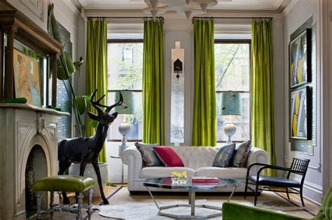 Green living room curtains for modern interior