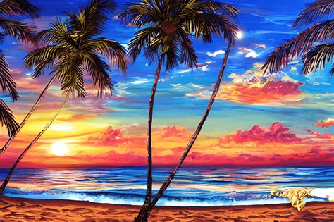 Caribbean Cruise Ship Sunset Background Beach Scene Palm Trees Sparkle ...