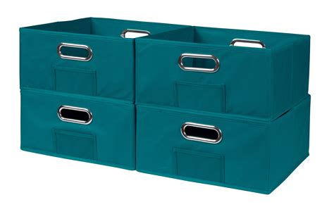 Collapsible Home Storage Set of 4 Foldable Fabric Low Storage Bins ...