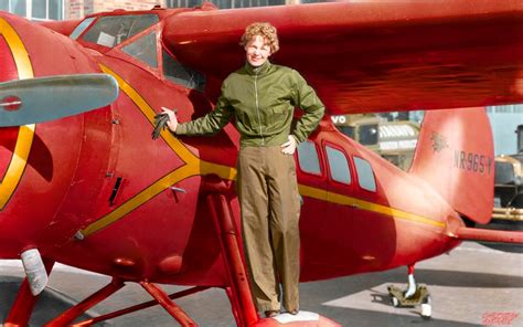 [Colorized] Amelia Earhart and her Lockheed Vega 5b. In honor of his ...