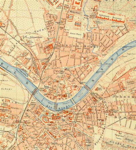 Map of Dresden Germany, Circa 1885 - Original Art, Antique Maps & Prints