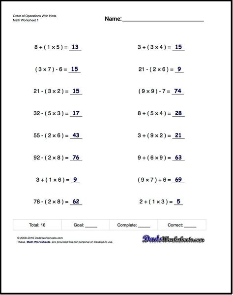 Free Printable Math Worksheets 6Th Grade Order Operations - Free Printable