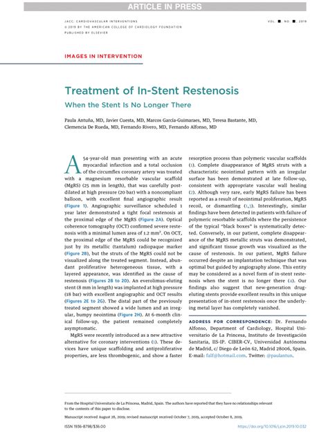 (PDF) Treatment of In-Stent Restenosis