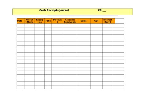 Cash Receipts Journal Template