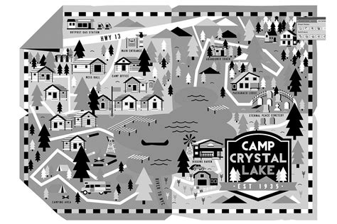 Camp Crystal Lake Illustrated Map on Behance | Illustrated map, Camp ...