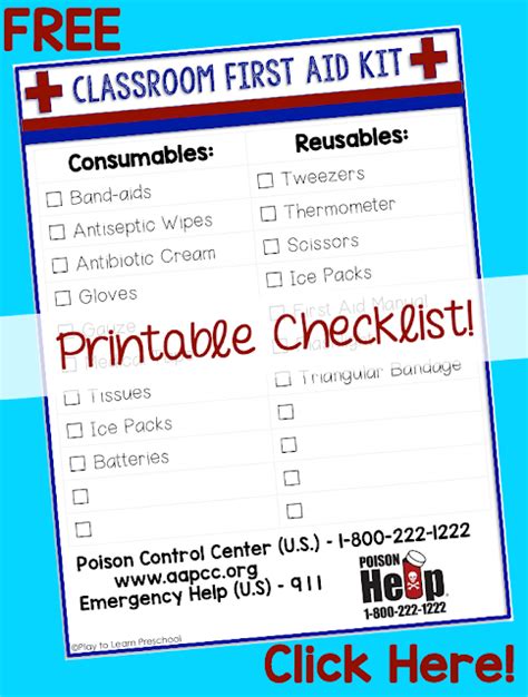 The Essential Classroom First Aid Kit: Printable Checklist First Aid ...