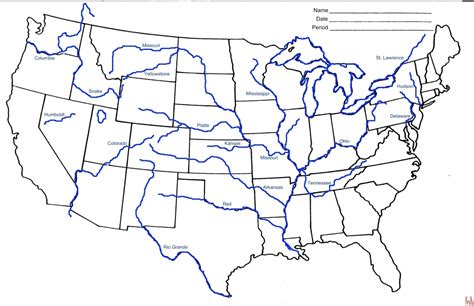 Us Major Rivers Map Printable Best Usa Full State Names Thempfa Org ...