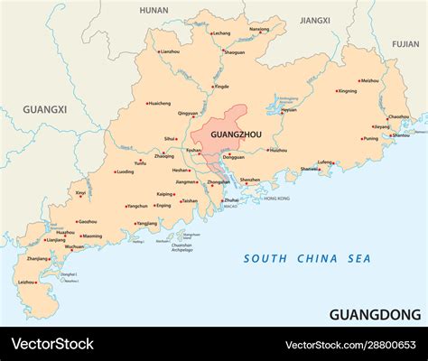 Map southern chinese province guangdong Royalty Free Vector