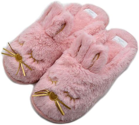 Amazon.com: Cute Bunny Fuzzy Slippers |Warm Animal Memory Foam Rabbit ...