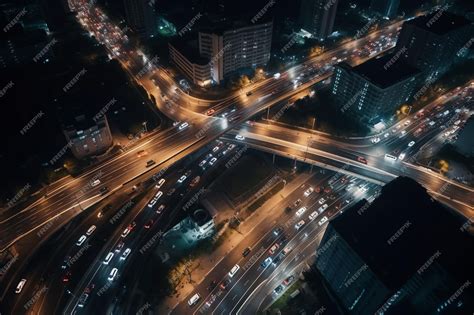 Premium Photo | Aerial view of traffic on massive highway intersection ...