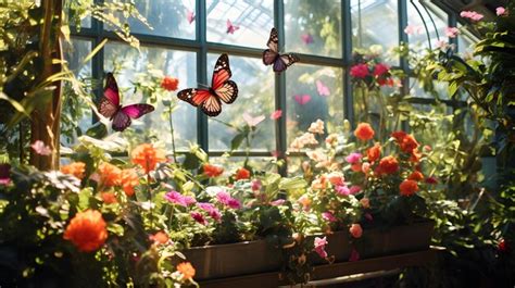 Premium AI Image | A butterfly conservatory with a variety of flowering ...