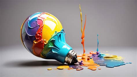 Light Bulb Explodes With Colorful Paint And Splashes On A Light Photo ...