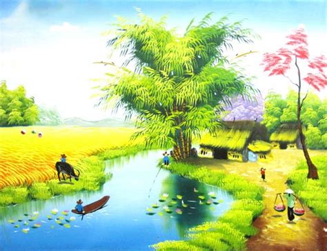 Tranh phong cảnh quê hương đẹp nhất | Art village, Landscape paintings ...