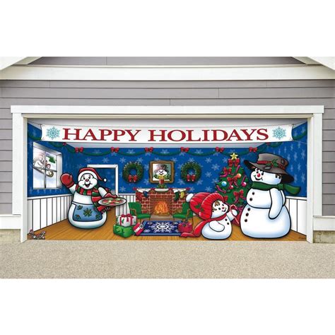 7 ft. x 16 ft. Snowman Family Christmas Garage Door Decor Mural for ...