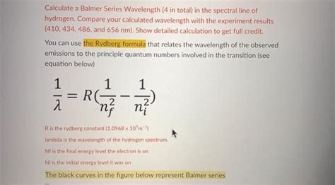 Solved Calculate a Balmer Series Wavelength (4 in total) in | Chegg.com