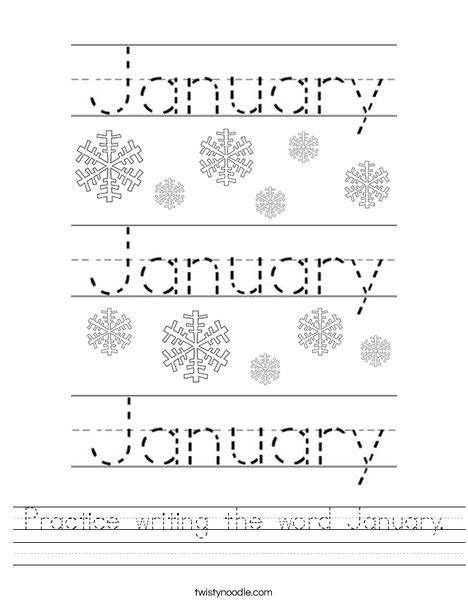 Practice writing the word January Worksheet - Twisty Noodle