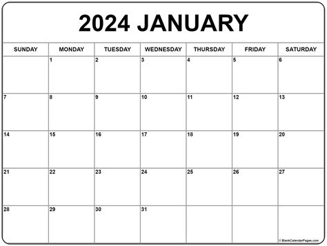 2024 January Calendar Blank Template Monthly - Brynn Corabel