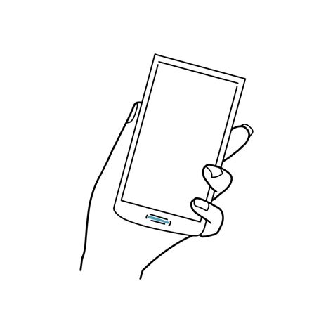 Hand drawn female left hand holding mobile phone. Doodle drawing vector ...