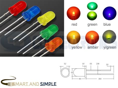 5MM LED -RED YELLOW GREEN AMBER BLUE – Connectronics