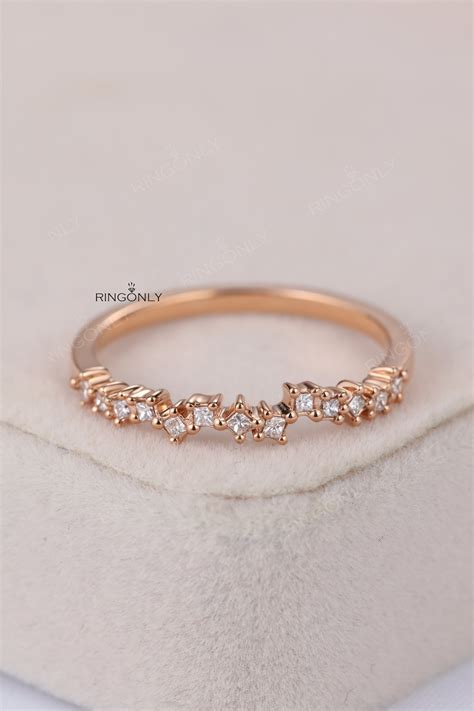 Cluster Diamond Ring Rose Gold Wedding Band Women Princess Cut - Etsy