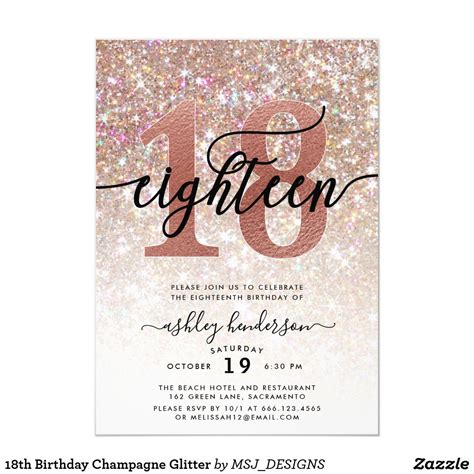 18th Birthday Champagne Glitter Invitation | Zazzle | Glitter ...