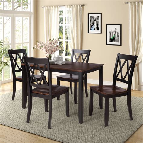 5 Piece Dining Table Set, Square Kitchen Table with 4 Chairs, Compact ...