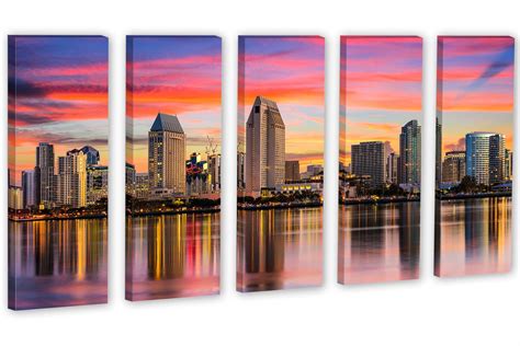 San Diego Skyline Canvas Print Wall Art. 5 Panel Split, Home wall ...